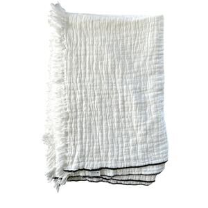 PISCATEXTIL 100% Cotton Throw Blanket 50” x 70” White w/ Black Trim